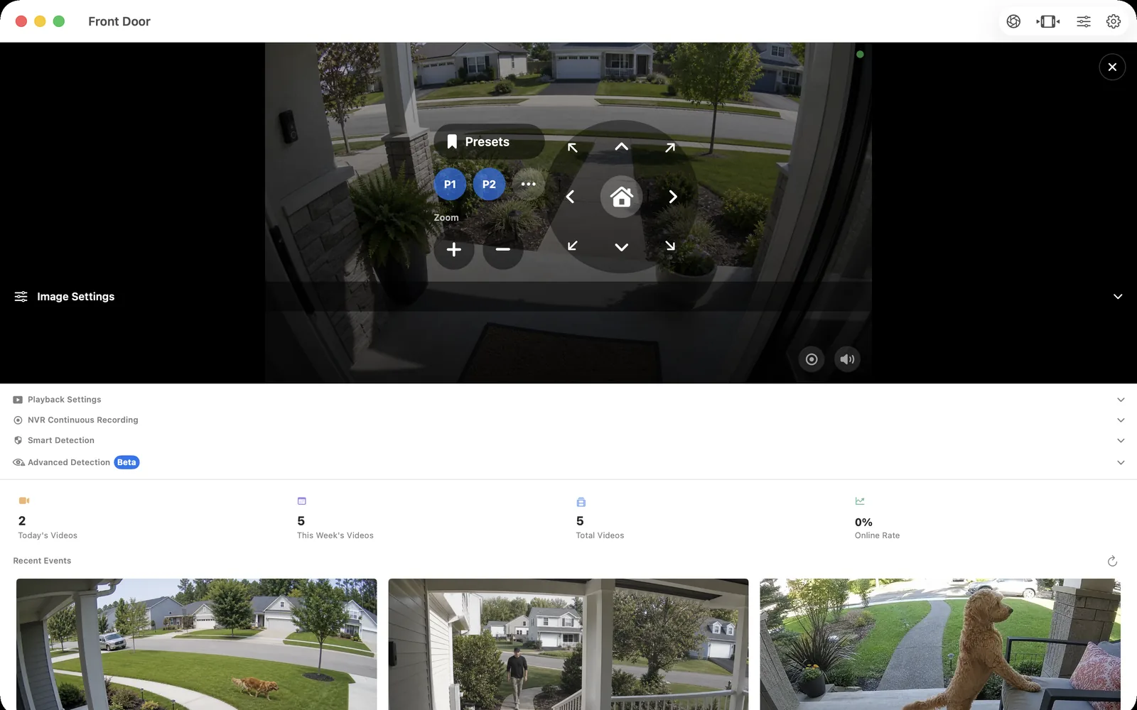 OmniNVR ONVIF PTZ directions, zoom, and preset controls on macOS