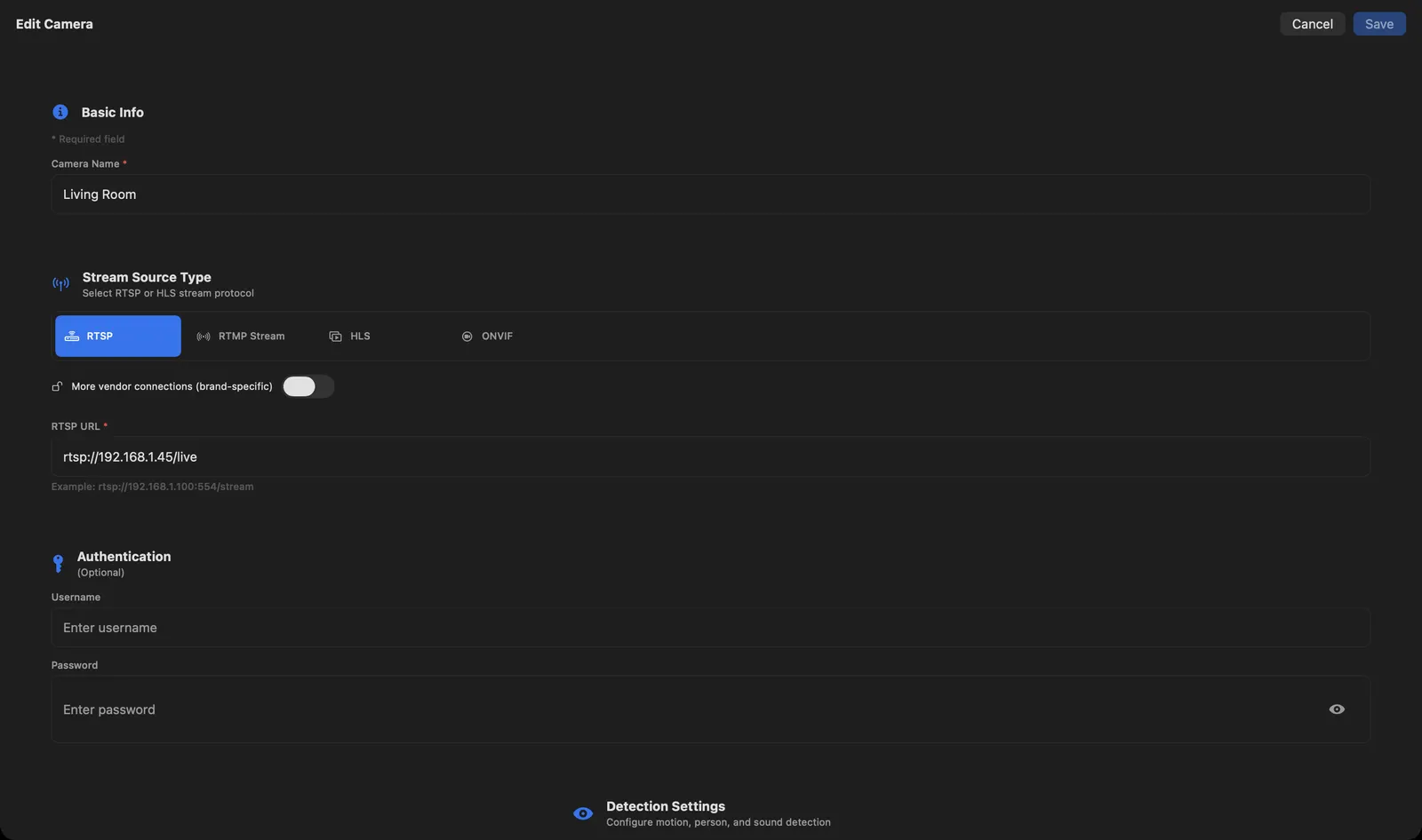 OmniNVR live wall playing an RTSP test stream during NVR setup